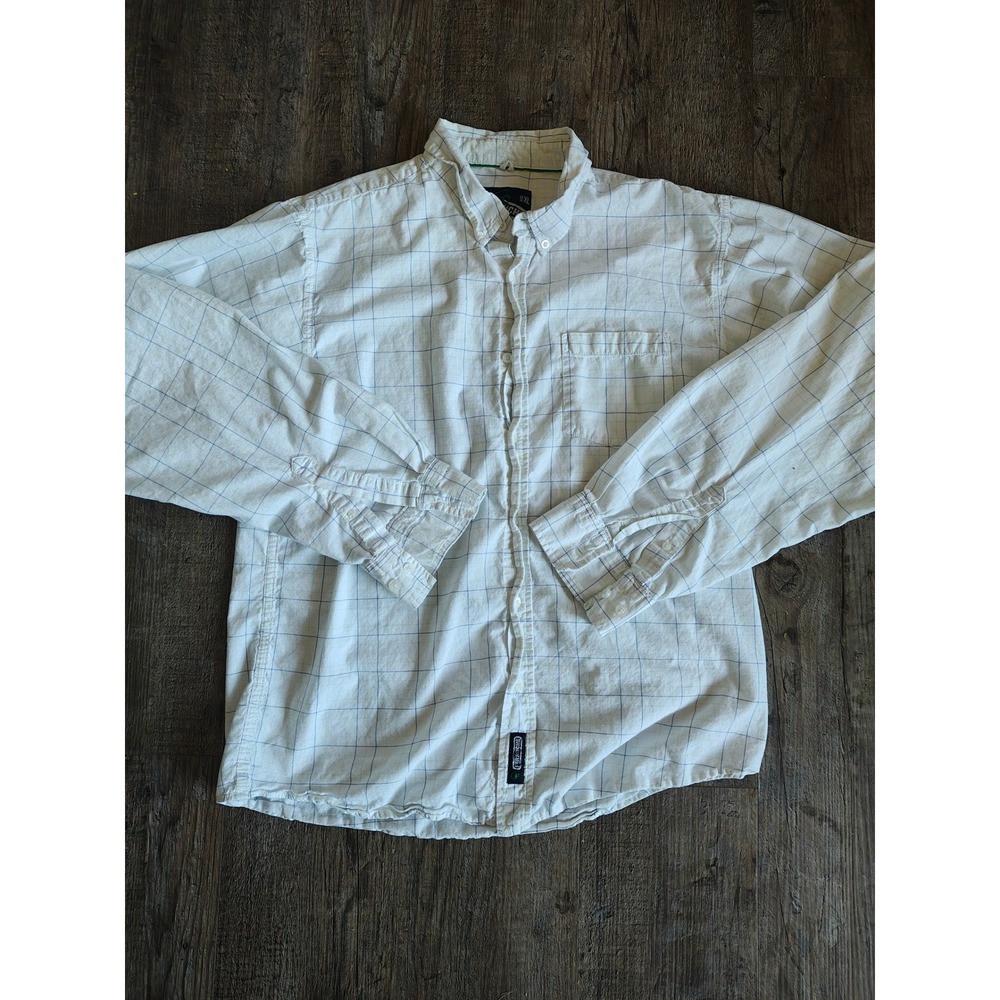 Ferruche Mens White Blue Windowpane Plaid Long Sleeve Button Down Shirt XL